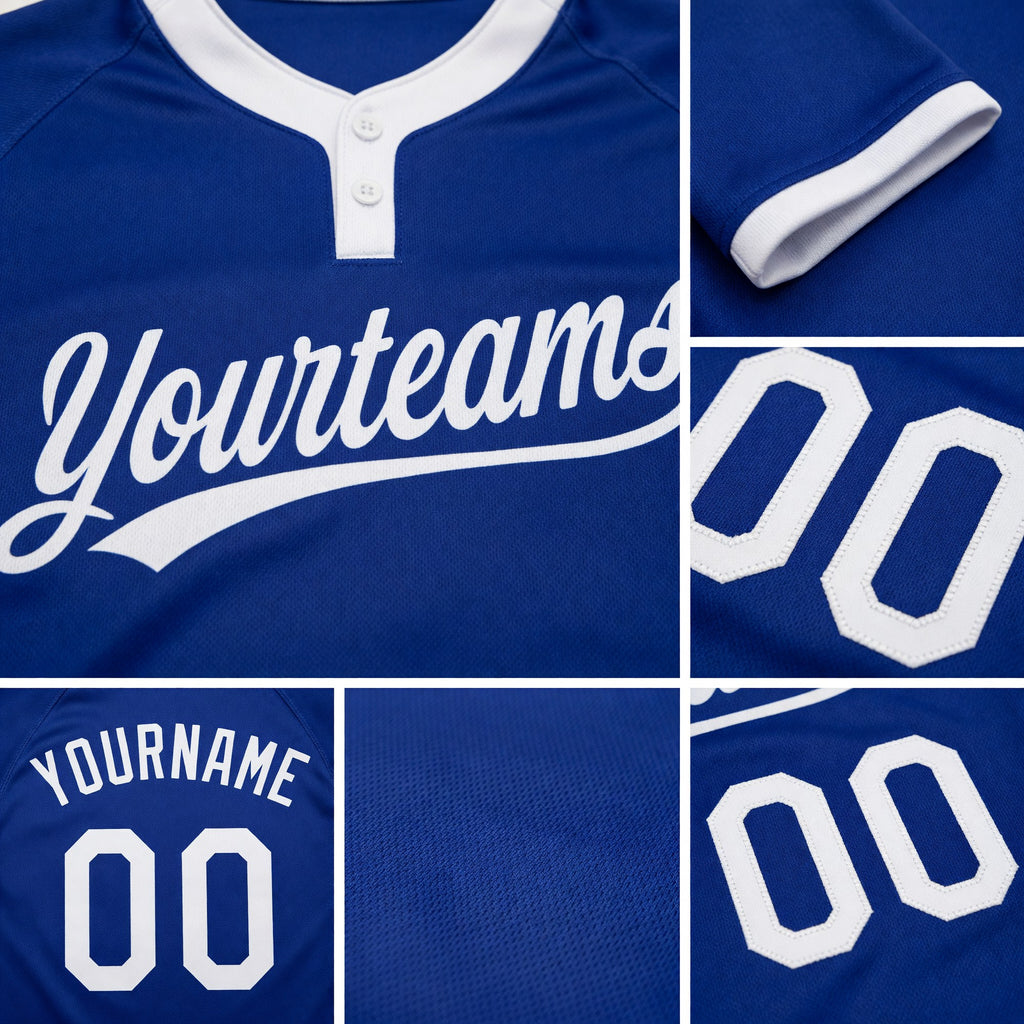 Custom Royal White Two-Button Unisex Softball Jersey detail