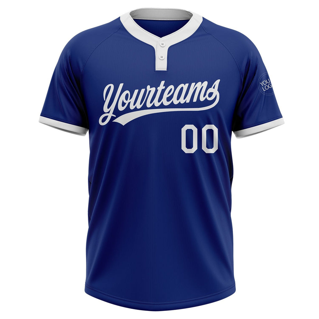 Custom Royal White Two-Button Unisex Softball Jersey photo 3