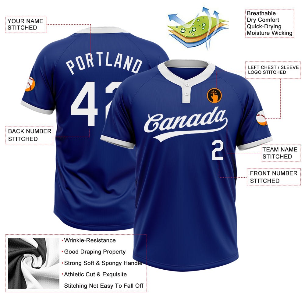 Custom Royal White Two-Button Unisex Softball Jersey photo 4