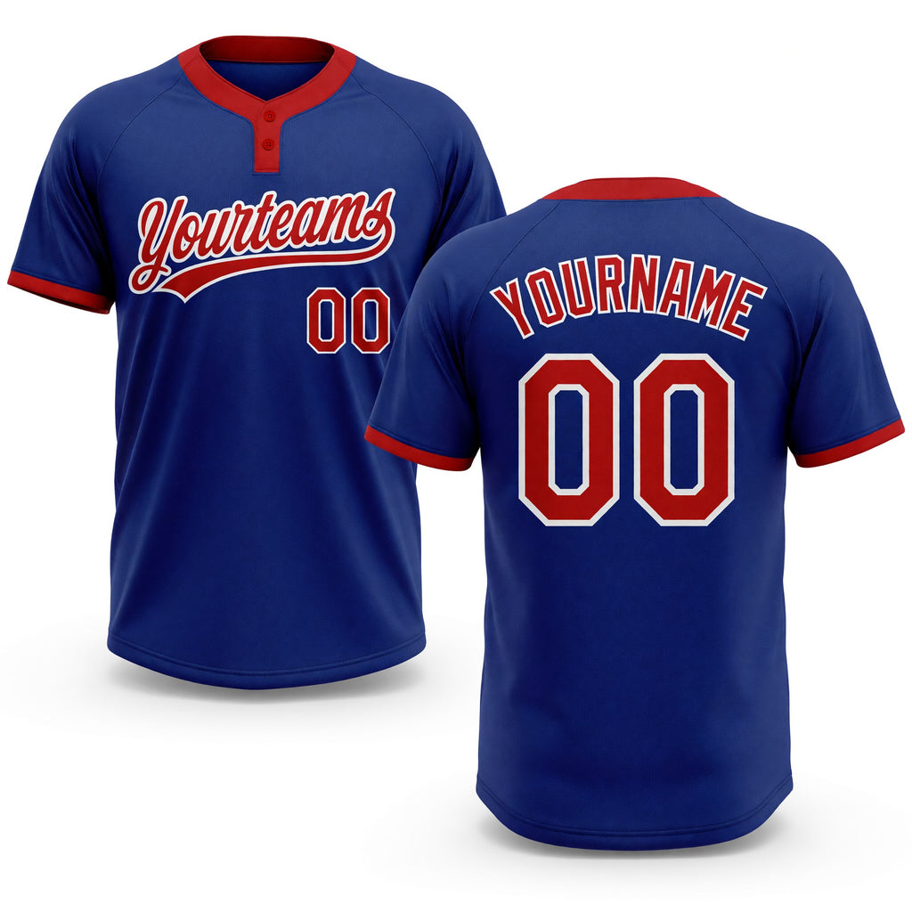 Custom Royal Red-White Two-Button Unisex Softball Jersey