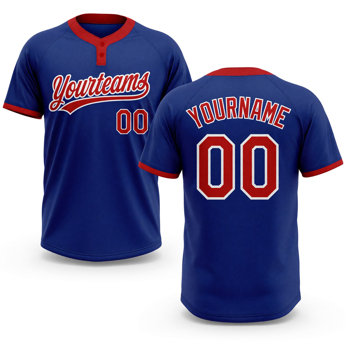 Custom Royal Red-White Two-Button Unisex Softball Jersey