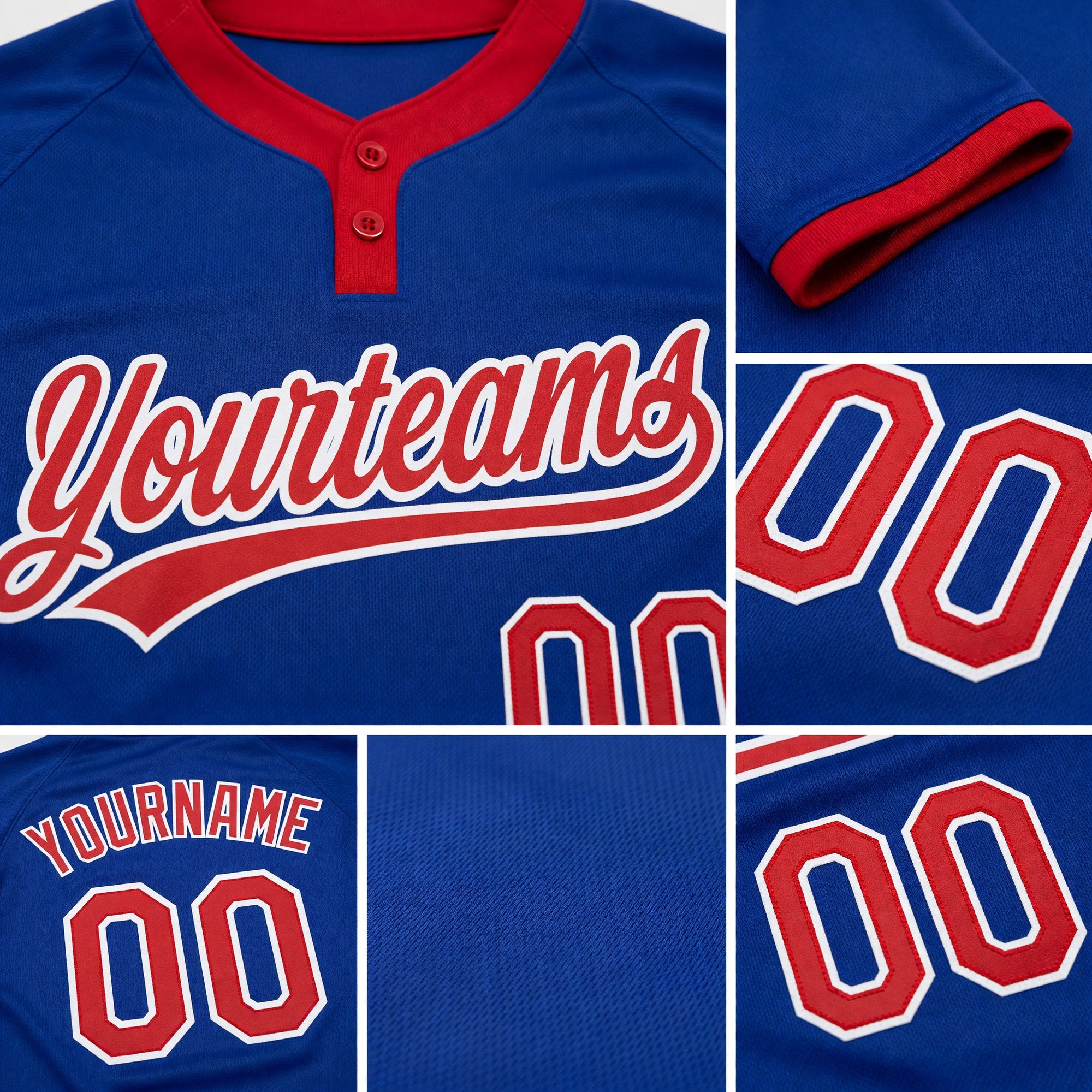 Custom Royal Red-White Two-Button Unisex Softball Jersey detail