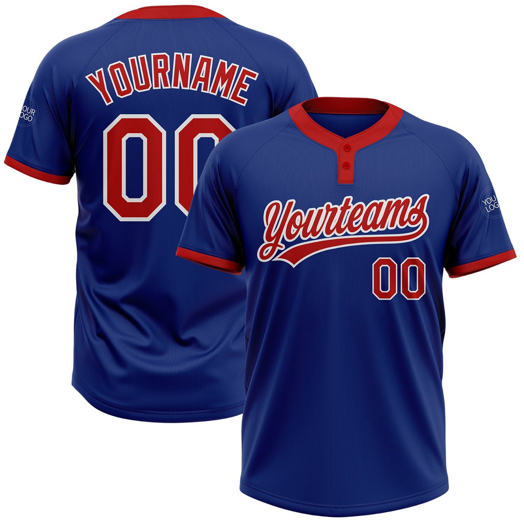 Custom Royal Red-White Two-Button Unisex Softball Jersey photo 1