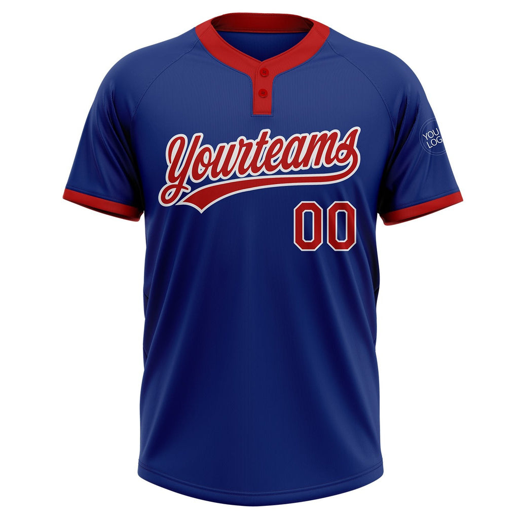 Custom Royal Red-White Two-Button Unisex Softball Jersey photo 2