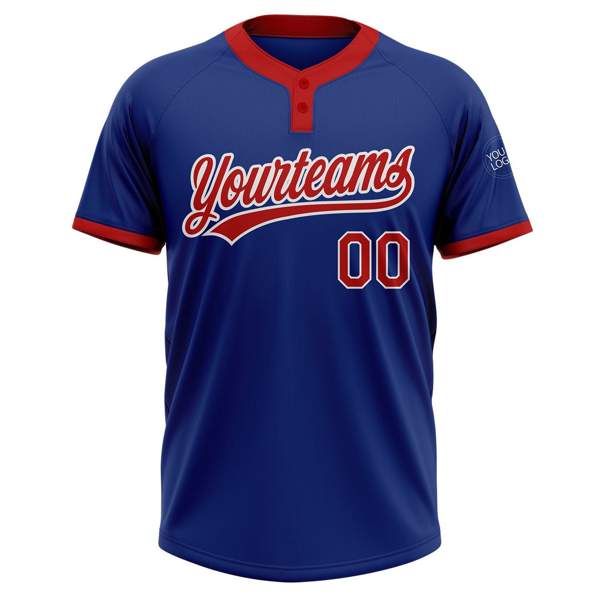 Custom Royal Red-White Two-Button Unisex Softball Jersey photo 2