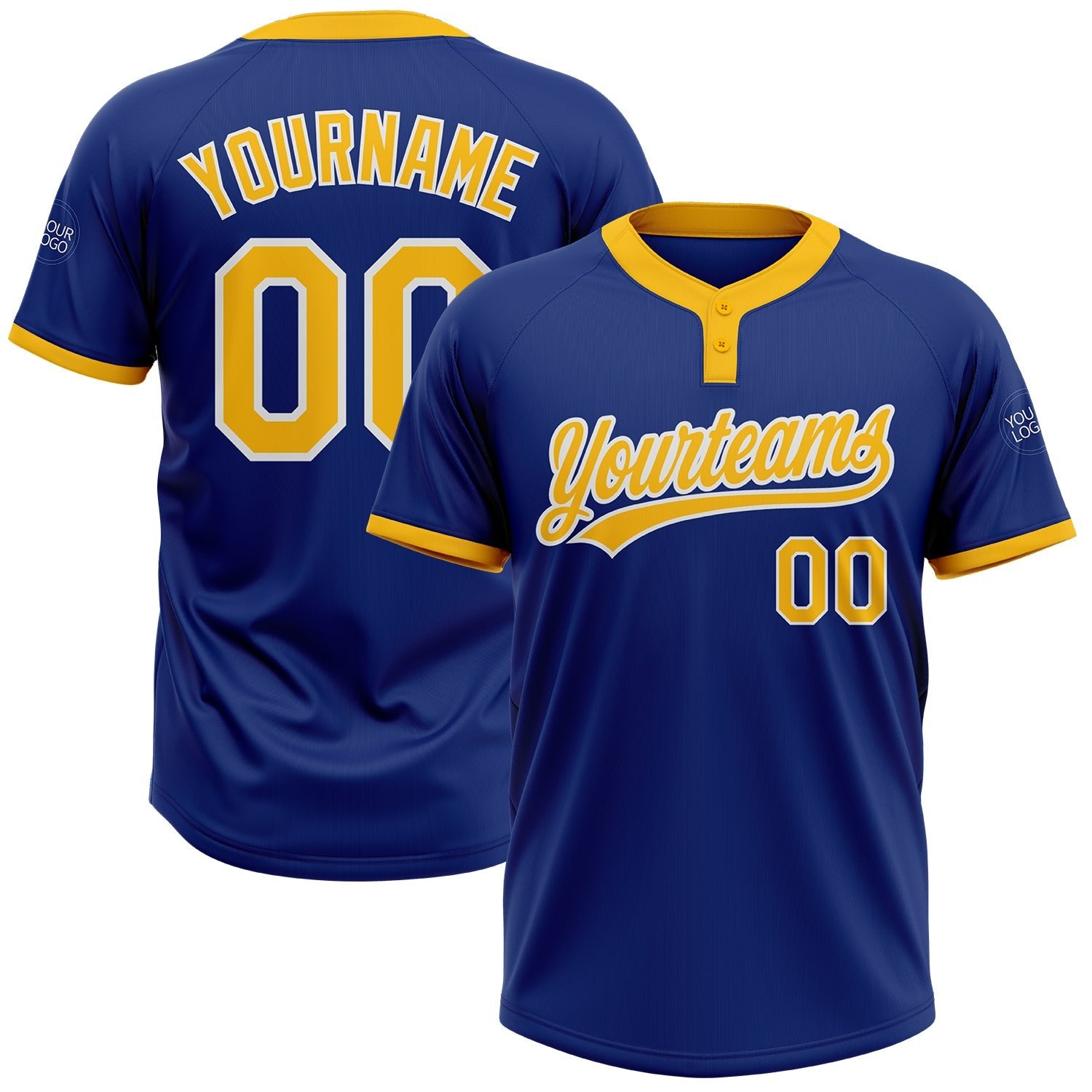 Custom Royal Gold-White Two-Button Unisex Softball Jersey photo 1