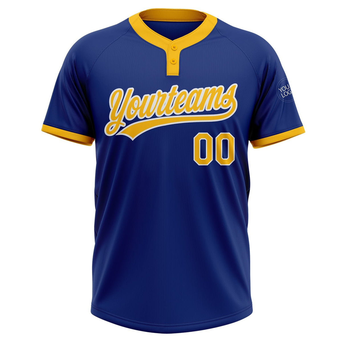 Custom Royal Gold-White Two-Button Unisex Softball Jersey photo 2