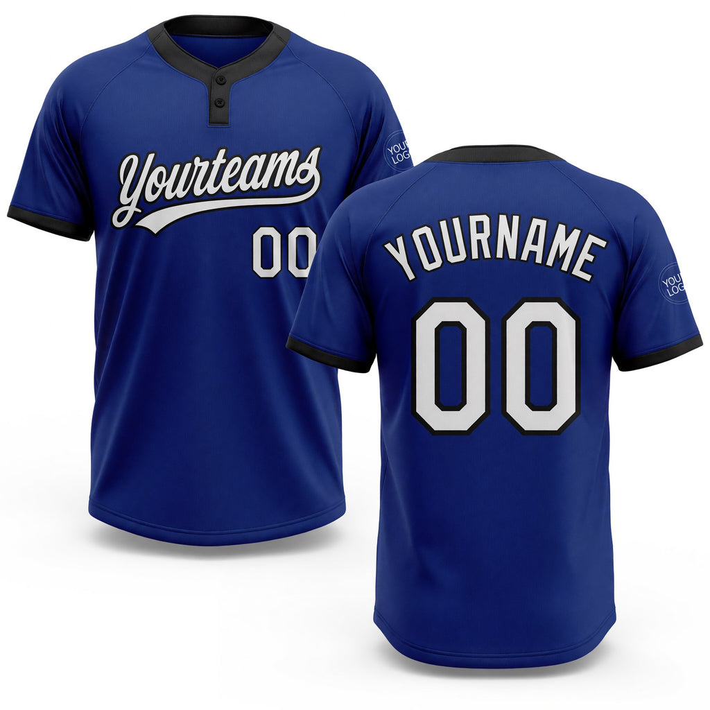 Custom Royal White-Black Two-Button Unisex Softball Jersey