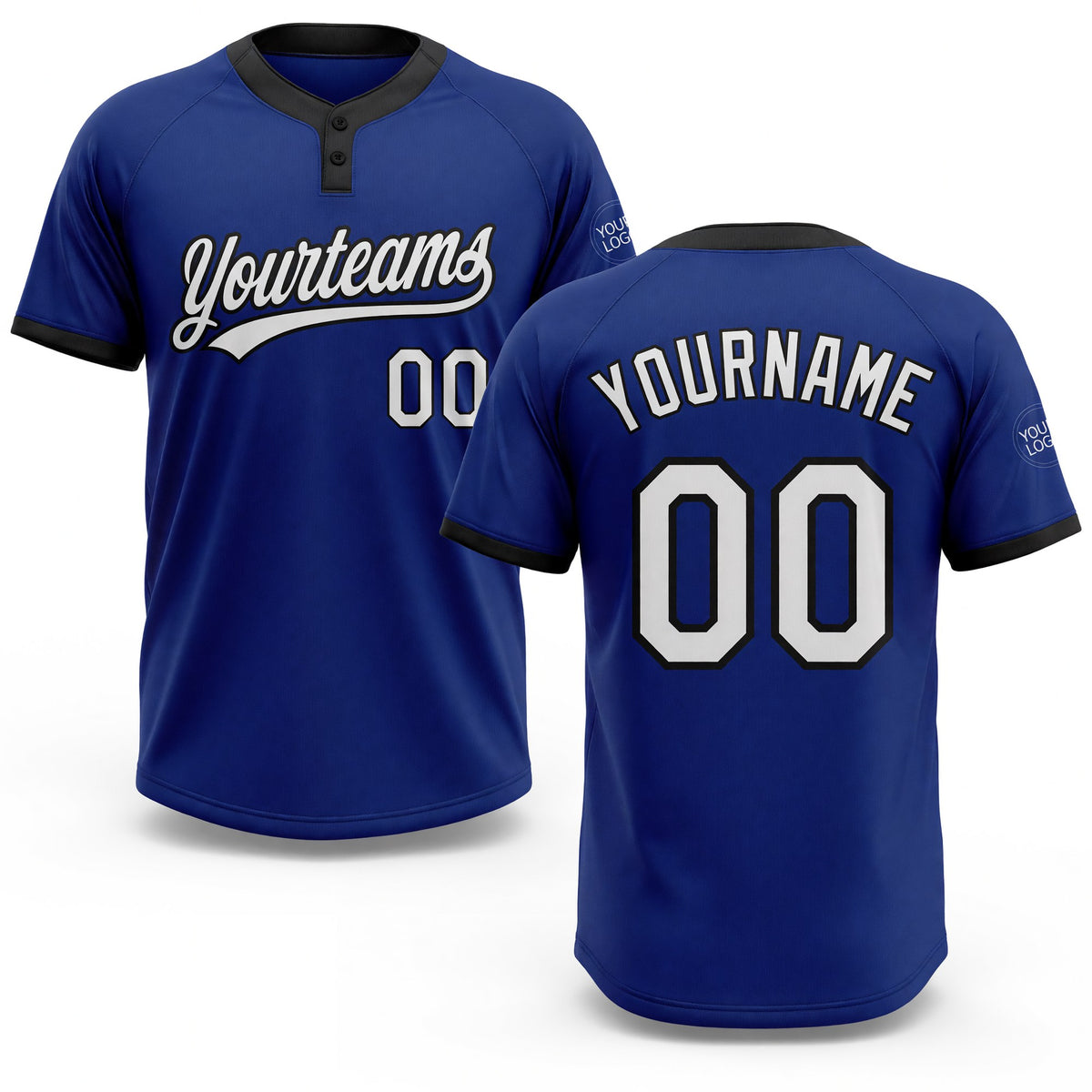 Custom Royal White-Black Two-Button Unisex Softball Jersey