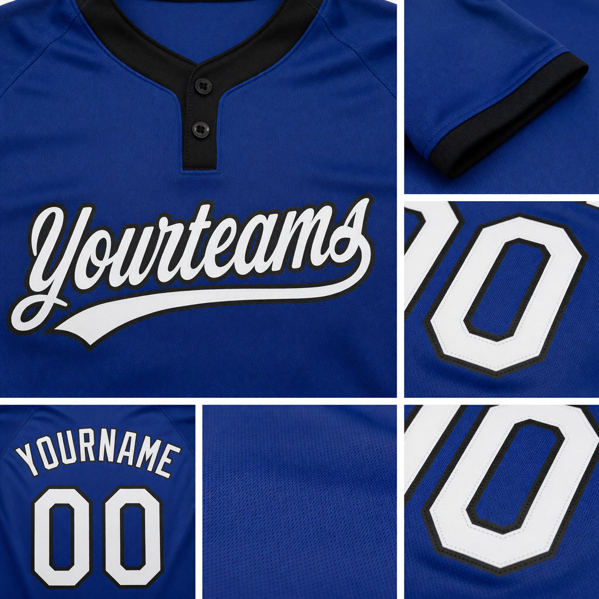 Custom Royal White-Black Two-Button Unisex Softball Jersey detail