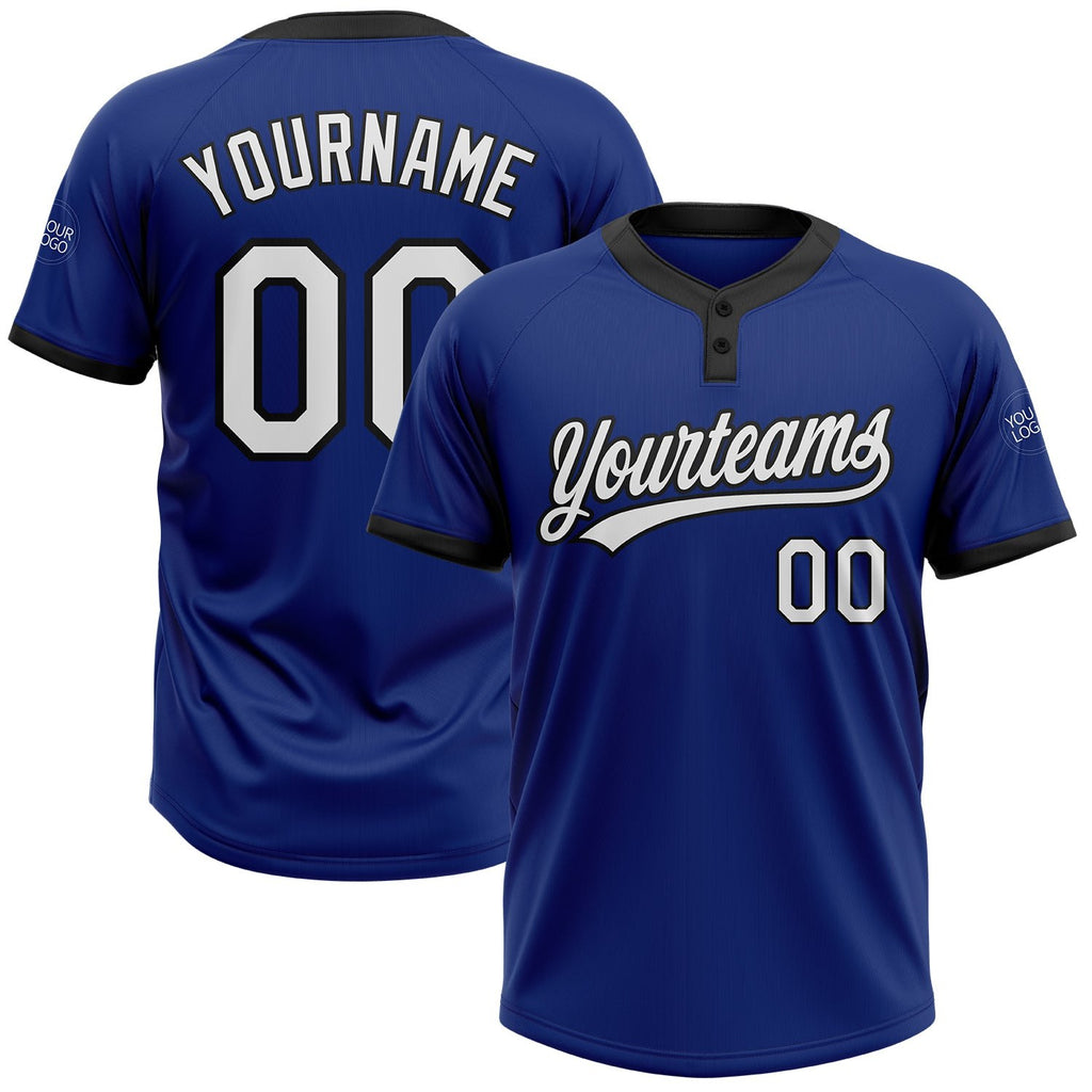 Custom Royal White-Black Two-Button Unisex Softball Jersey photo 1