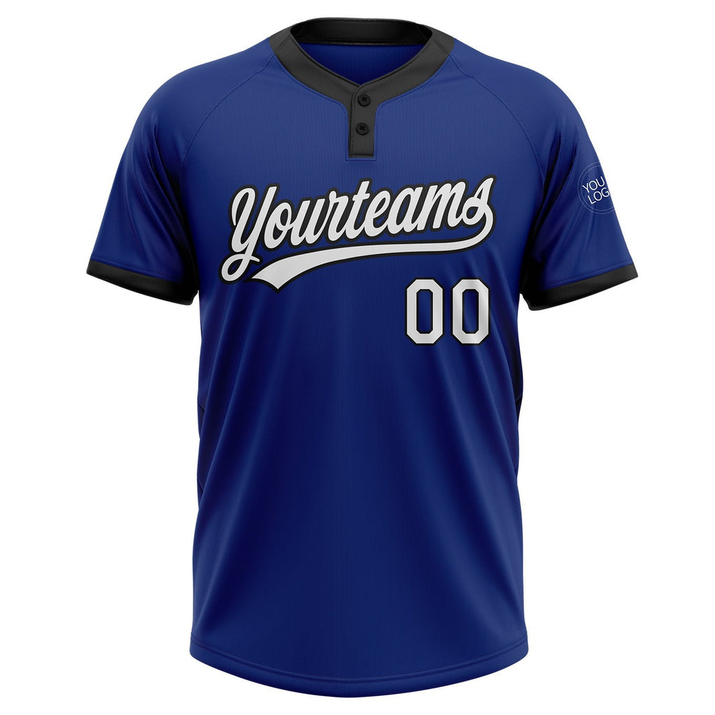 Custom Royal White-Black Two-Button Unisex Softball Jersey photo 2