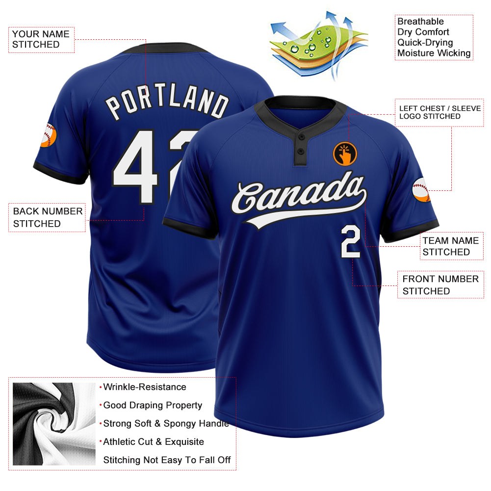 Custom Royal White-Black Two-Button Unisex Softball Jersey photo 3