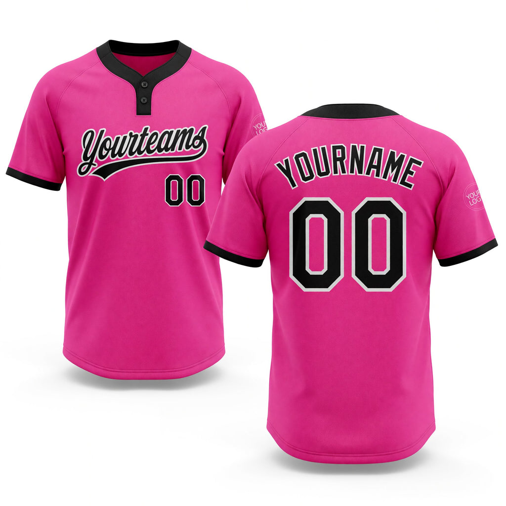 Custom Pink Black-White Two-Button Unisex Softball Jersey