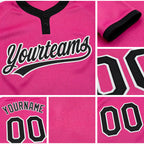 Custom Pink Black-White Two-Button Unisex Softball Jersey detail
