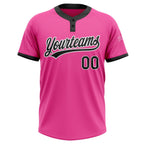 Custom Pink Black-White Two-Button Unisex Softball Jersey photo 2