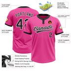 Custom Pink Black-White Two-Button Unisex Softball Jersey photo 3