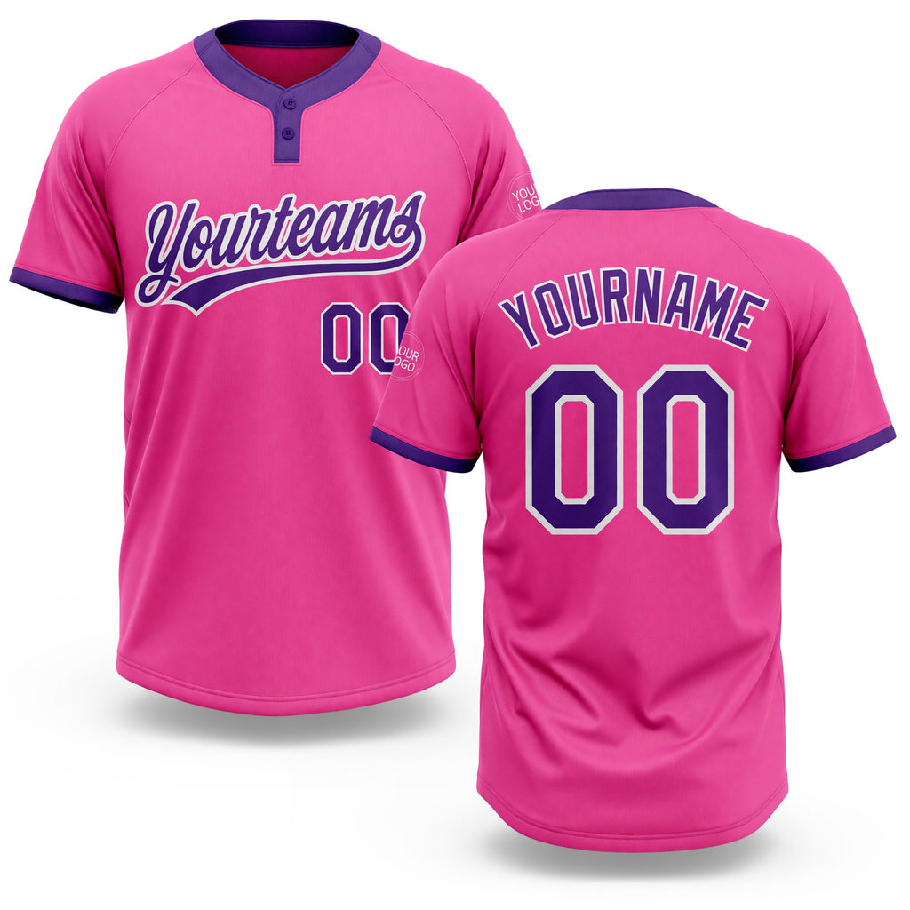 Custom Pink Purple-White Two-Button Unisex Softball Jersey