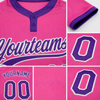Custom Pink Purple-White Two-Button Unisex Softball Jersey detail