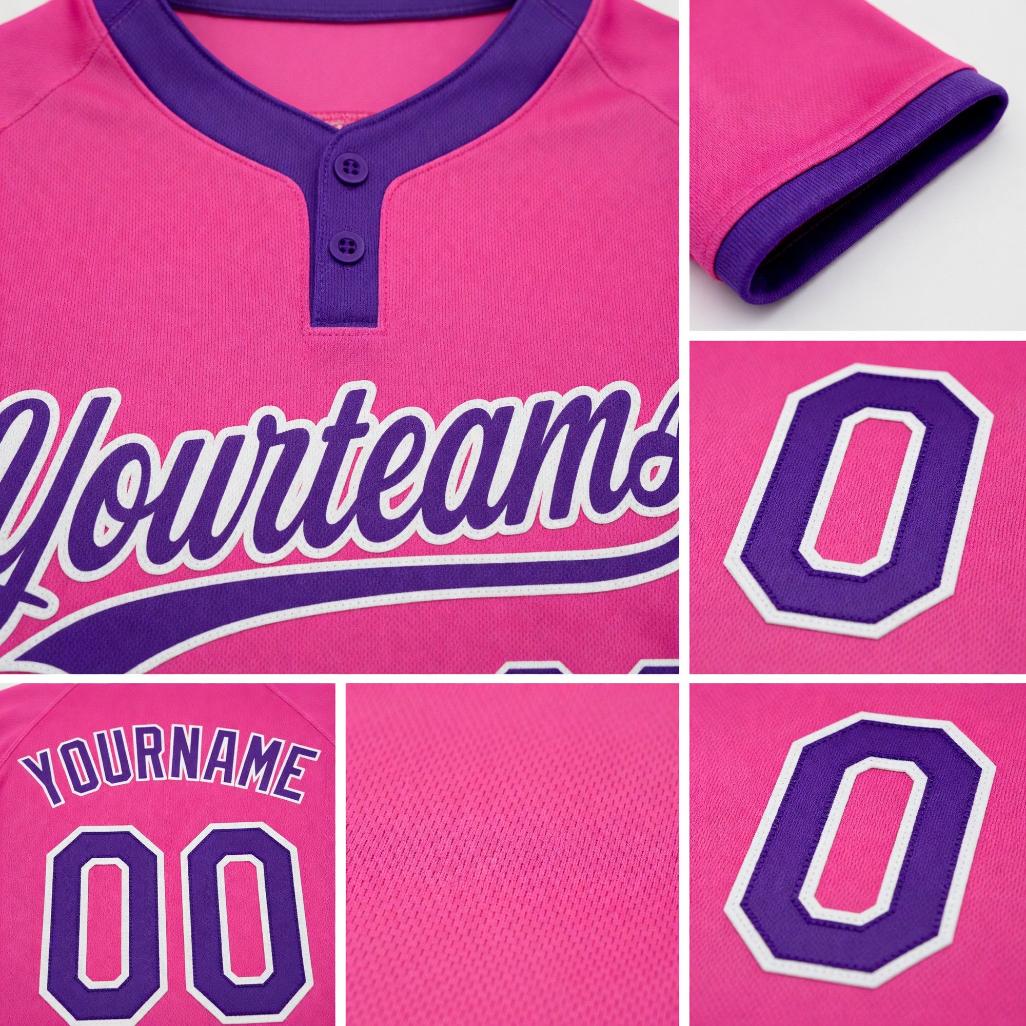 Custom Pink Purple-White Two-Button Unisex Softball Jersey detail