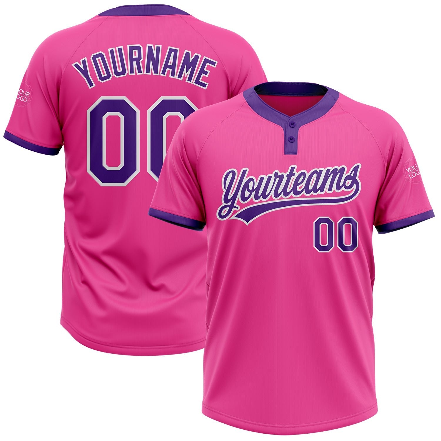 Custom Pink Purple-White Two-Button Unisex Softball Jersey photo 1