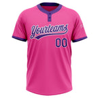 Custom Pink Purple-White Two-Button Unisex Softball Jersey photo 2