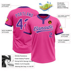 Custom Pink Purple-White Two-Button Unisex Softball Jersey photo 3