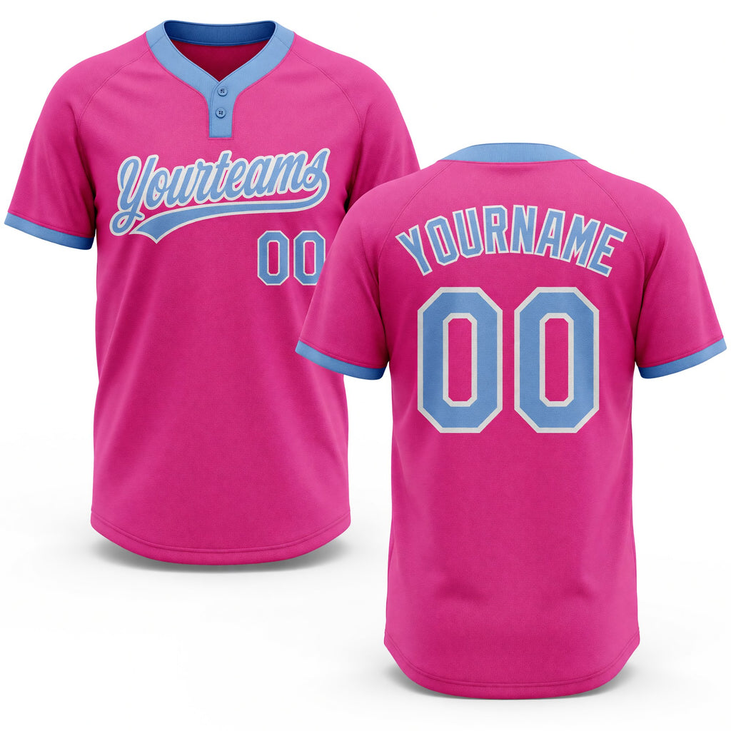 Custom Pink Light Blue-White Two-Button Unisex Softball Jersey