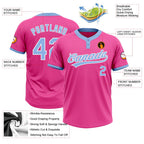 Custom Pink Light Blue-White Two-Button Unisex Softball Jersey photo 4