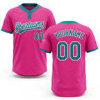 Custom Pink Teal-White Two-Button Unisex Softball Jersey