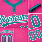 Custom Pink Teal-White Two-Button Unisex Softball Jersey detail