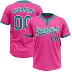 Custom Pink Teal-White Two-Button Unisex Softball Jersey photo 1