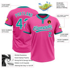 Custom Pink Teal-White Two-Button Unisex Softball Jersey photo 3