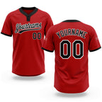 Custom Red Black-White Two-Button Unisex Softball Jersey