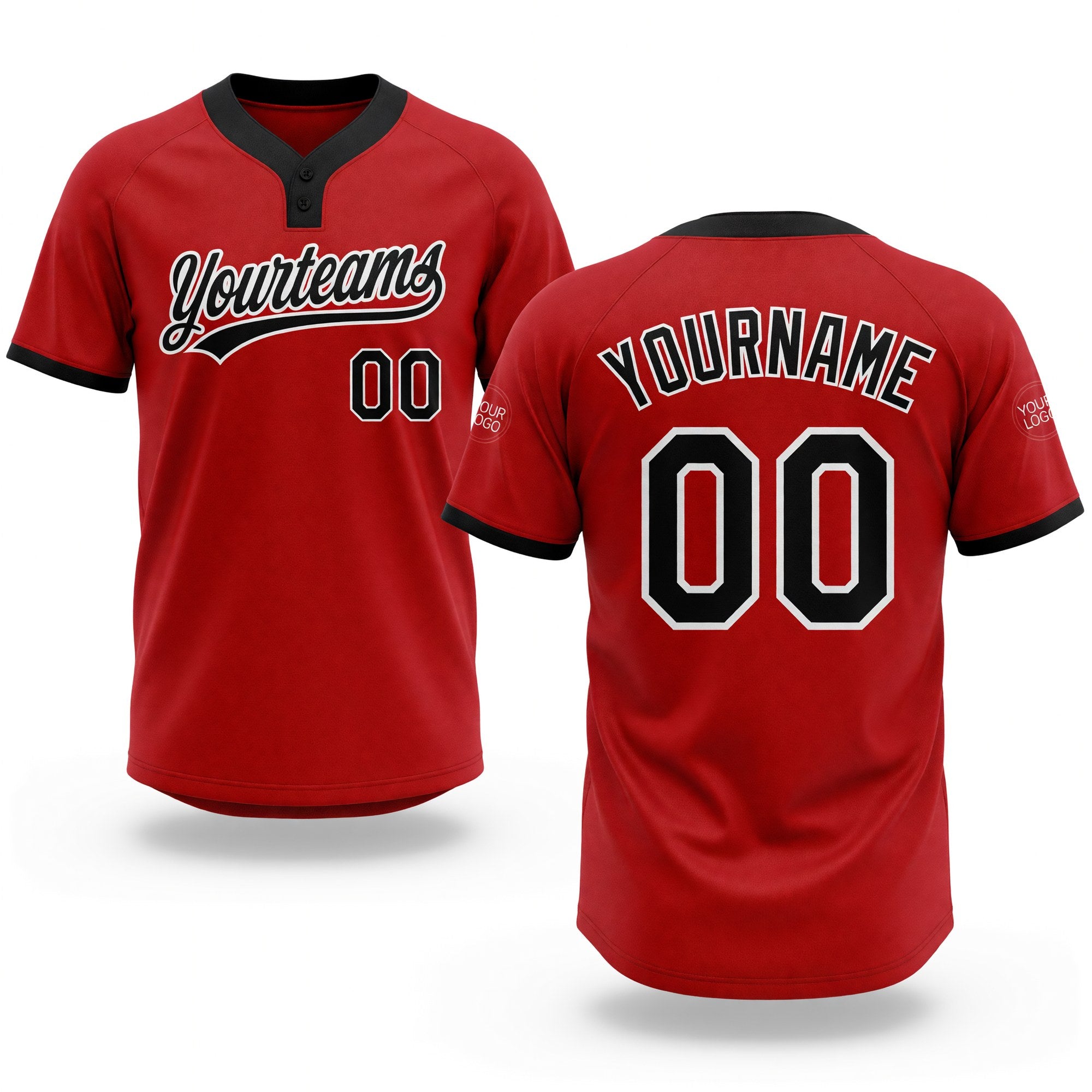 Custom Red Black-White Two-Button Unisex Softball Jersey