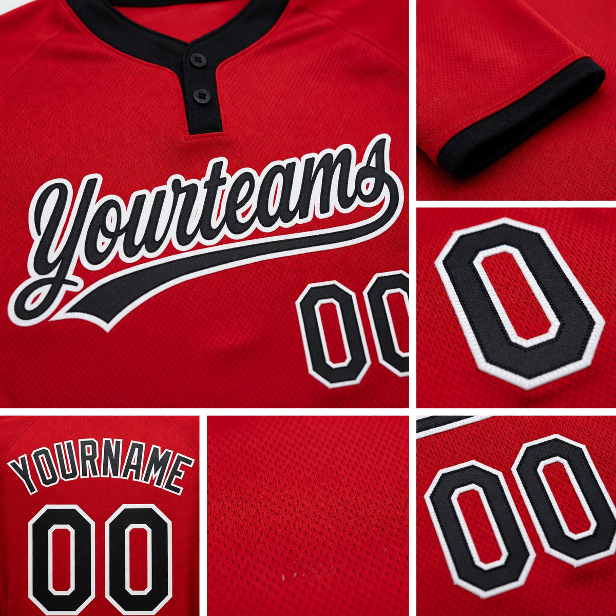 Custom Red Black-White Two-Button Unisex Softball Jersey detail
