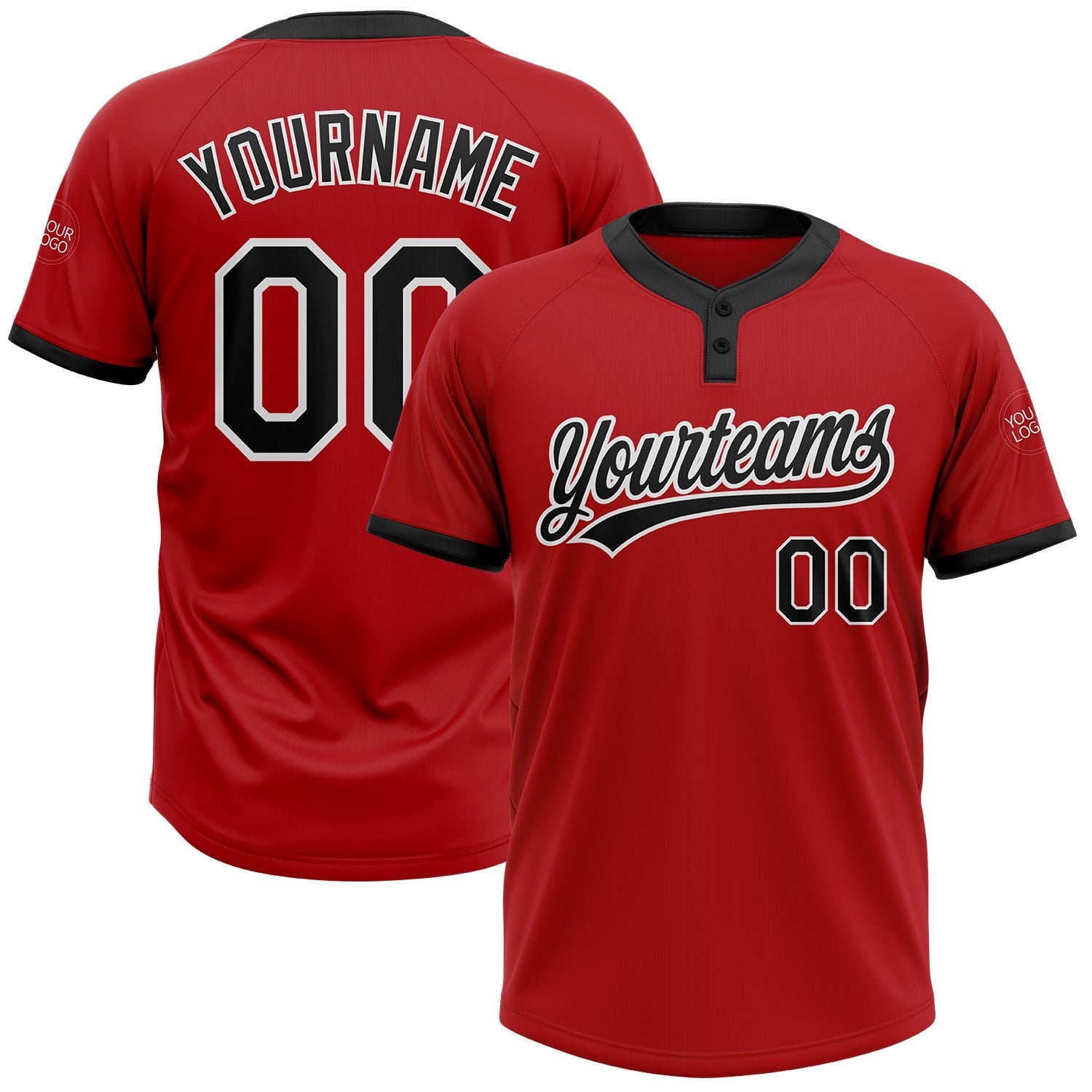 Custom Red Black-White Two-Button Unisex Softball Jersey photo 1