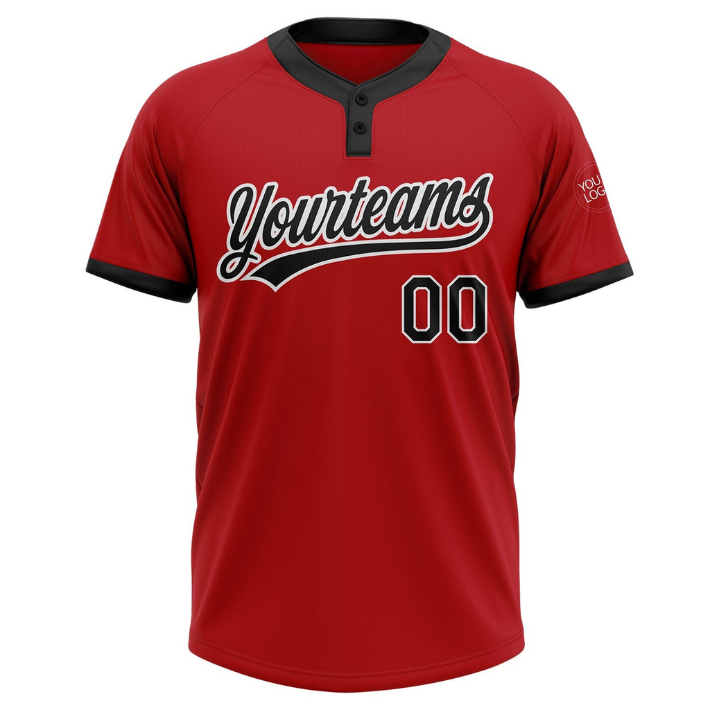 Custom Red Black-White Two-Button Unisex Softball Jersey photo 2