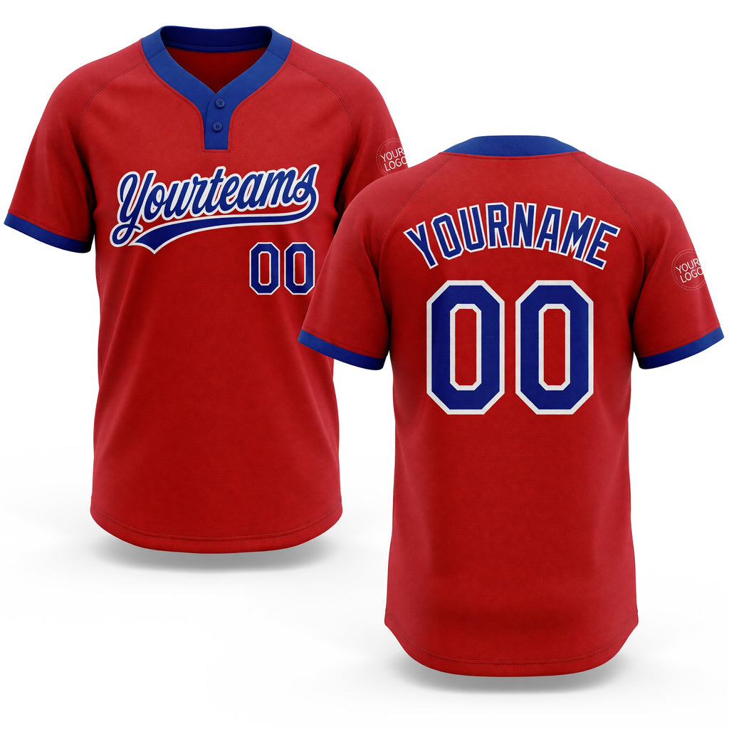 Custom Red Royal-White Two-Button Unisex Softball Jersey