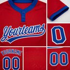 Custom Red Royal-White Two-Button Unisex Softball Jersey detail