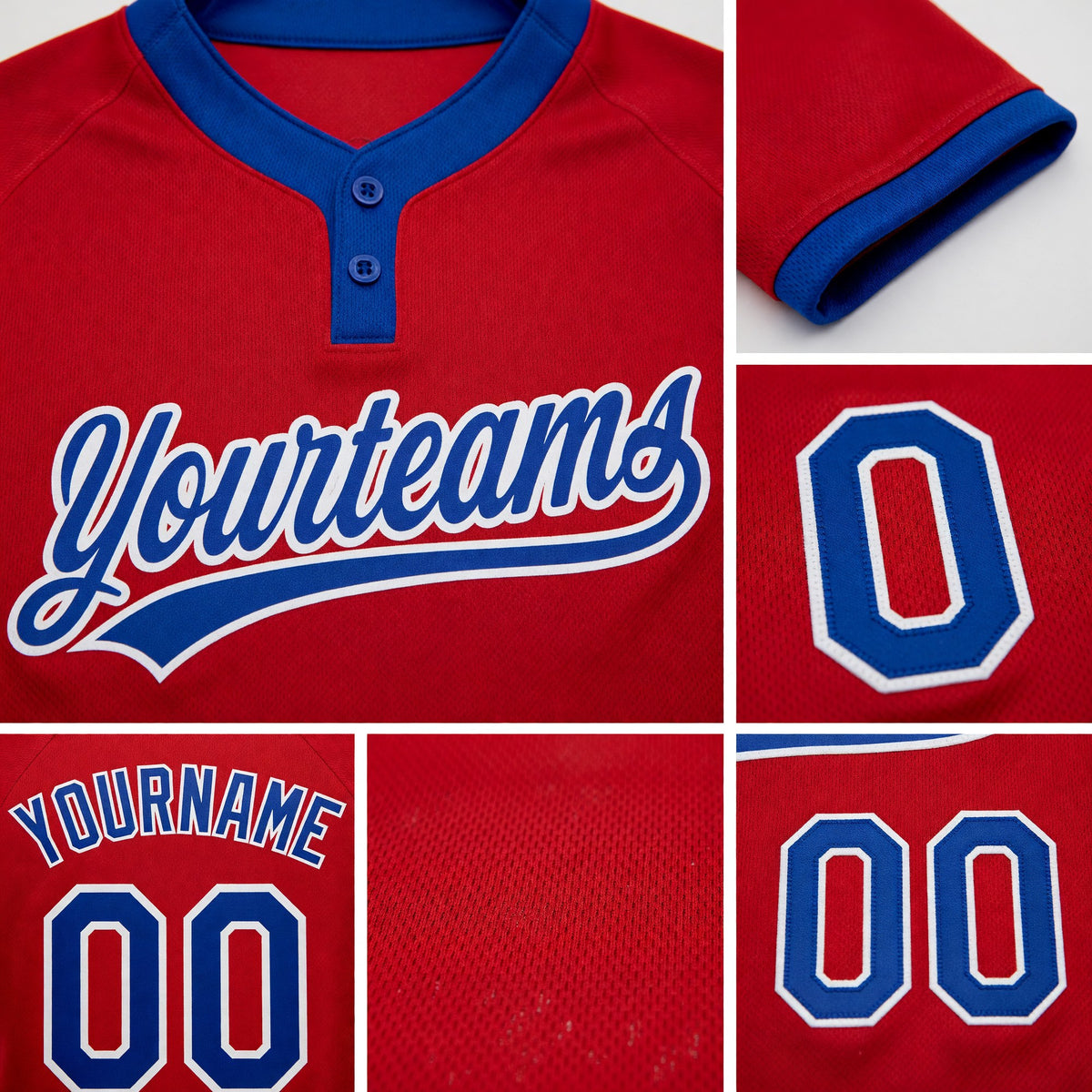 Custom Red Royal-White Two-Button Unisex Softball Jersey detail
