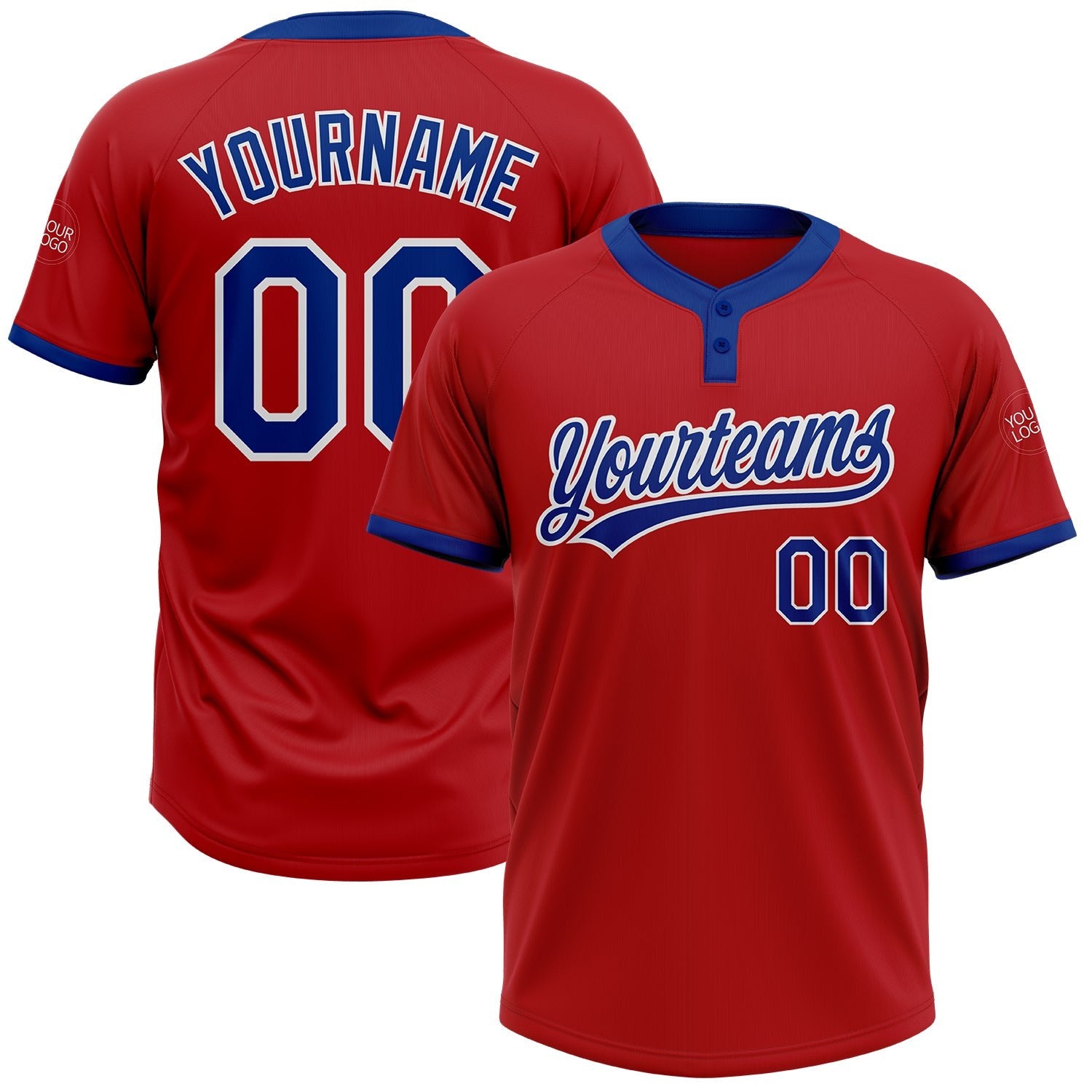 Custom Red Royal-White Two-Button Unisex Softball Jersey photo 1