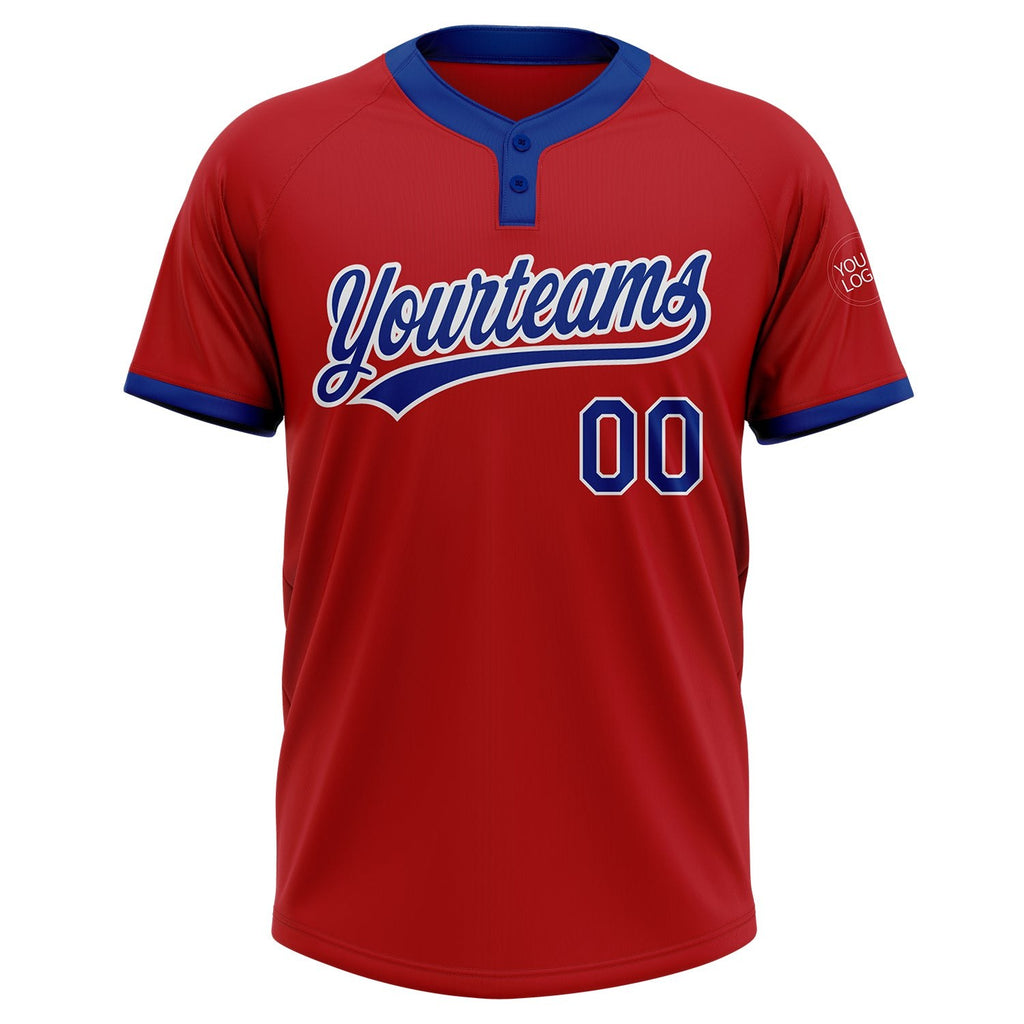 Custom Red Royal-White Two-Button Unisex Softball Jersey photo 2