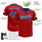 Custom Red Royal-White Two-Button Unisex Softball Jersey photo 3