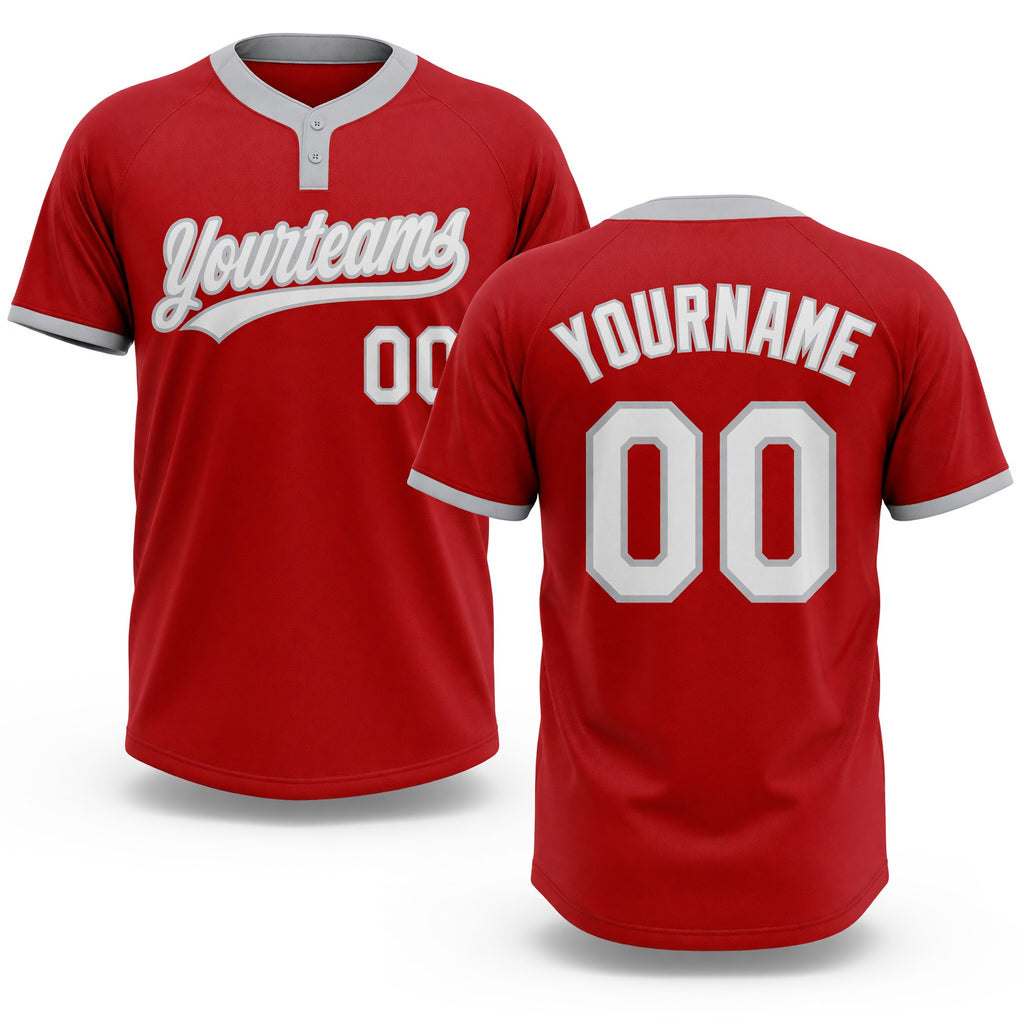 Custom Red White-Gray Two-Button Unisex Softball Jersey