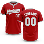 Custom Red White-Gray Two-Button Unisex Softball Jersey