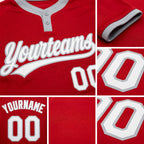 Custom Red White-Gray Two-Button Unisex Softball Jersey detail