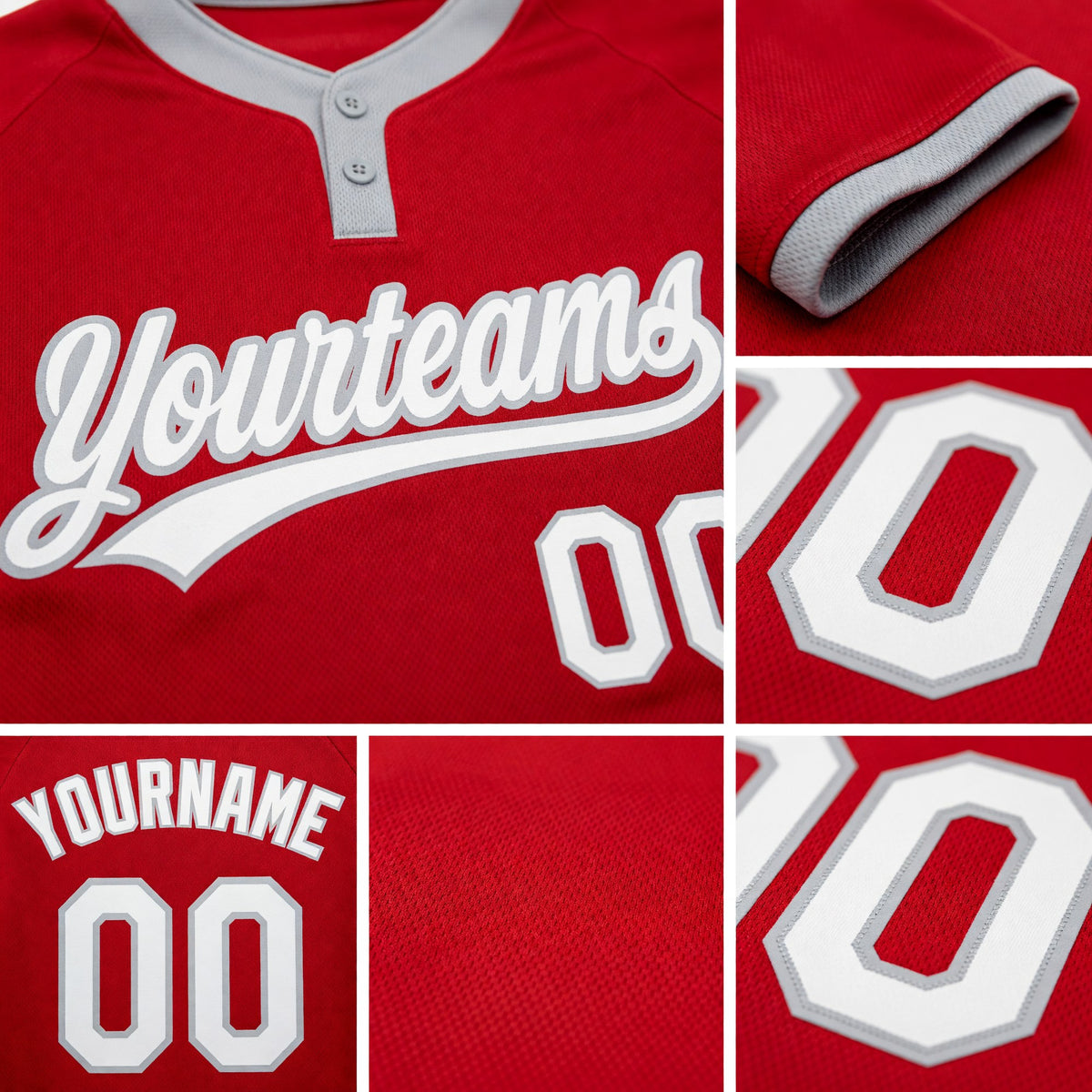 Custom Red White-Gray Two-Button Unisex Softball Jersey detail