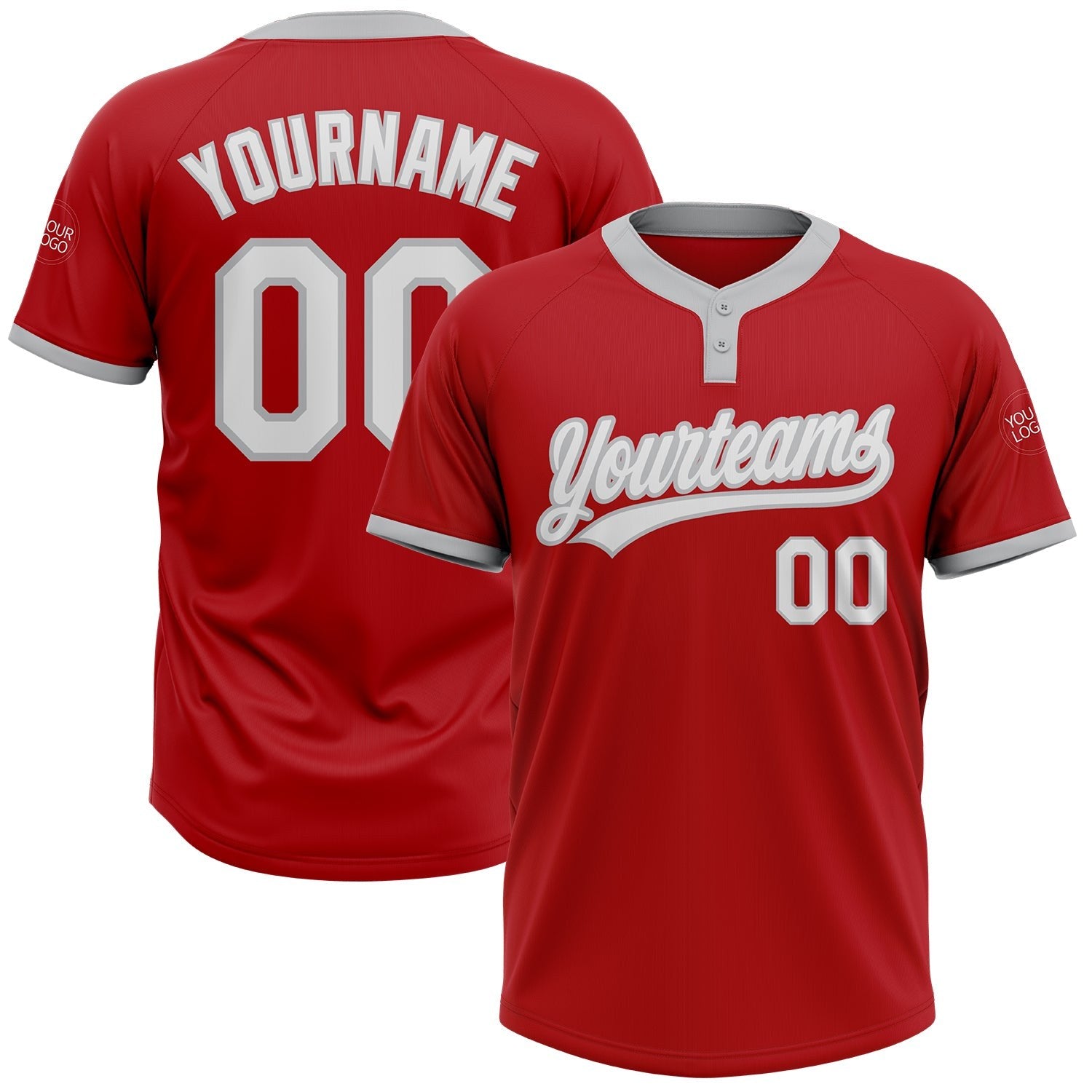 Custom Red White-Gray Two-Button Unisex Softball Jersey photo 1