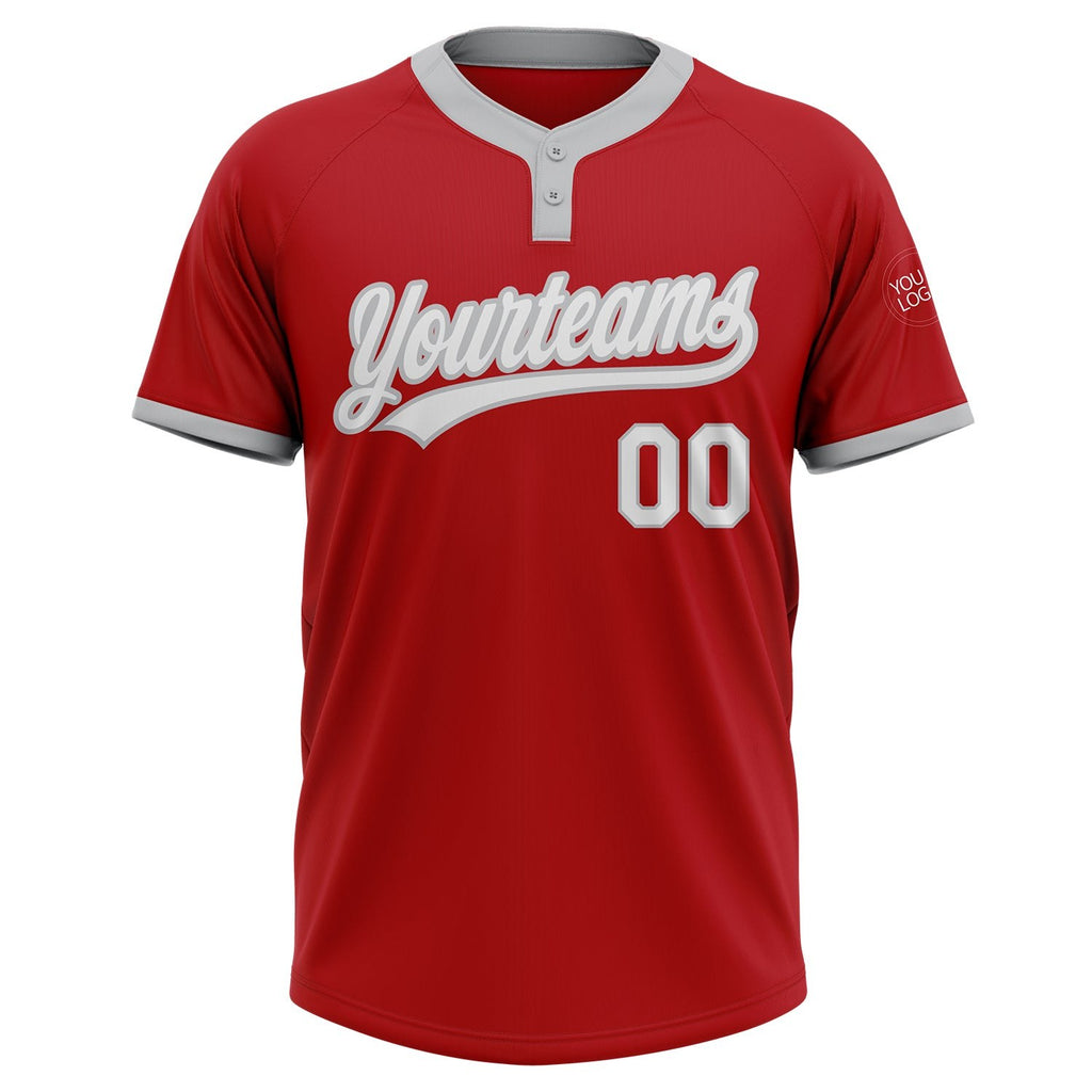 Custom Red White-Gray Two-Button Unisex Softball Jersey photo 2